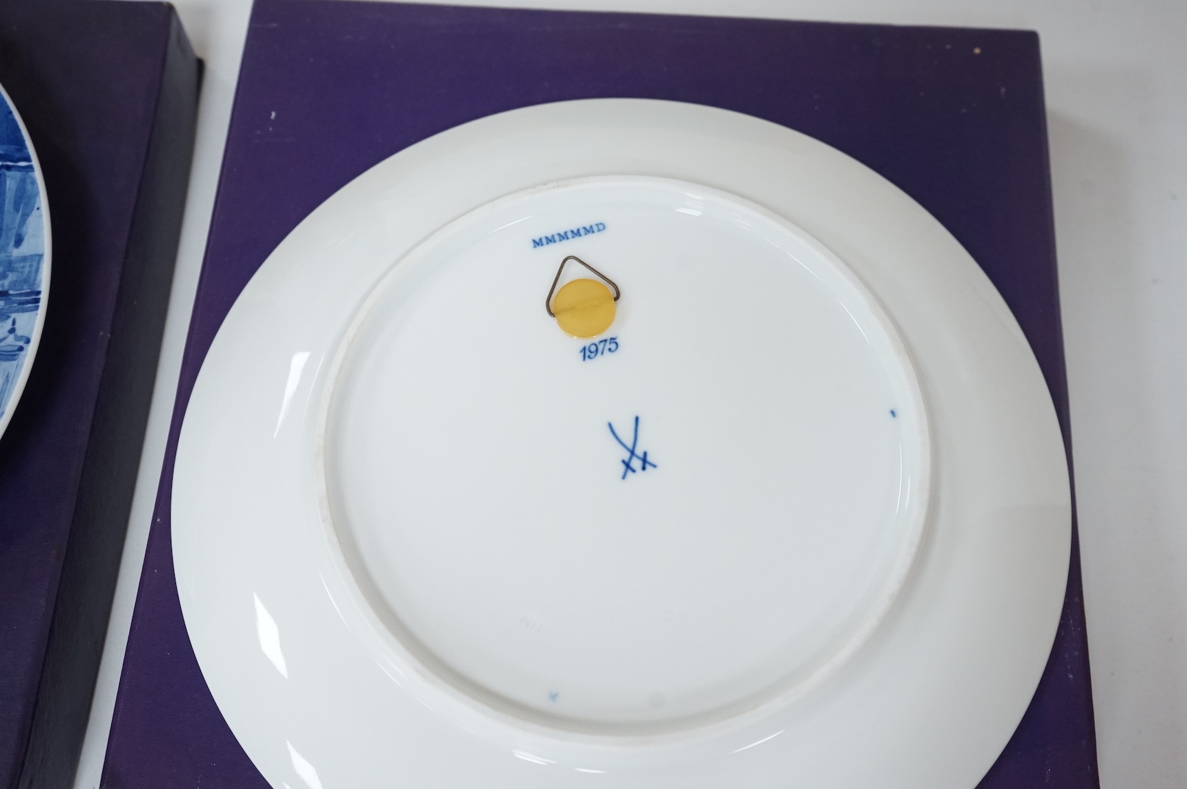 Two Meissen year plates, boxed